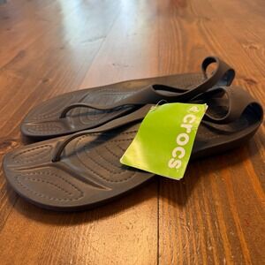 Crocs Sexi Flip Flop Thong Sandal Womens 11‎ Brown Beach Vacation Water Comfort